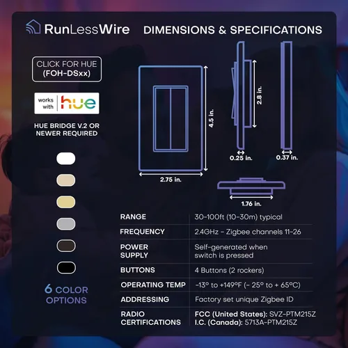 Vista 7 de Haga clic para Philips Hue – Interruptor de luz inteligente inalámbrico sin batería, rango de 30 pies – Funciona de forma nativa con el puente