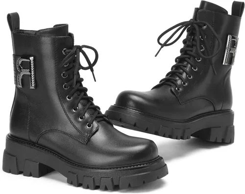 Vista 11 de Botas de combate para mujer, botas rave para mujer, botas de motocicleta de moda, con hebilla, góticas, tacón grueso