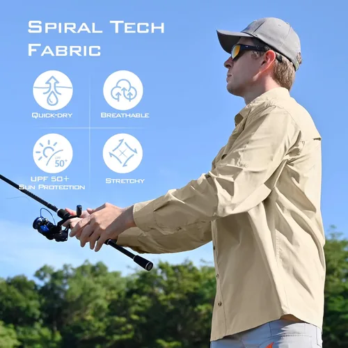 Vista 2 de KastKing ReKon Mens Fishing Shirts Smart Design UPF 50 Quick-Dry Breathable Roll-Up Long Sleeve Button-Down Shirts