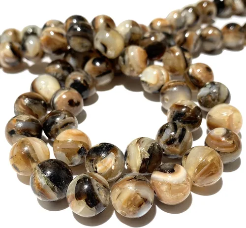 Vista 3 de ABCGEMS - Cuentas de concha King Troca del Océano Pacífico (precioso nácar grueso, exquisito brillo con matriz de cebra) suministros de cuentas