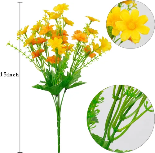 Vista 6 de LikSoor Margarita artificial, 8 paquetes de flores para mamás, plantas resistentes a los rayos UV, flores de seda falsas que no se decoloran
