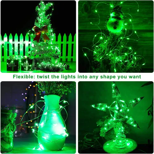 Vista 4 de Blingstar Luces de hadas alimentadas por USB, paquete de 2 unidades de 100 LED de 33 pies, cable plateado flexible, mini cadena de luces para el día