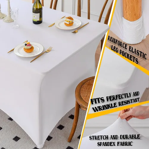 Vista 50 de Famstar Paño de Mesa Negro de 4 Pies de Elastano, Paño de Mesa Ajustado para Mesas Rectangulares, Fundas Elásticas Lavables Sin Arrugas