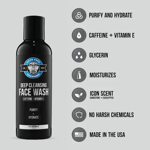 Vista 2 de Game Face Grooming - Lavado facial para hombre, lavado facial de limpieza profunda con cafeína y vitamina E, glicerina, madreselva, aloe vera