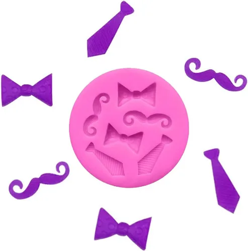 Vista 4 de Luckycivia - Juego de 4 pajaritas para barba, molde de fondant de chocolate con caramelo, molde de silicona para pastel