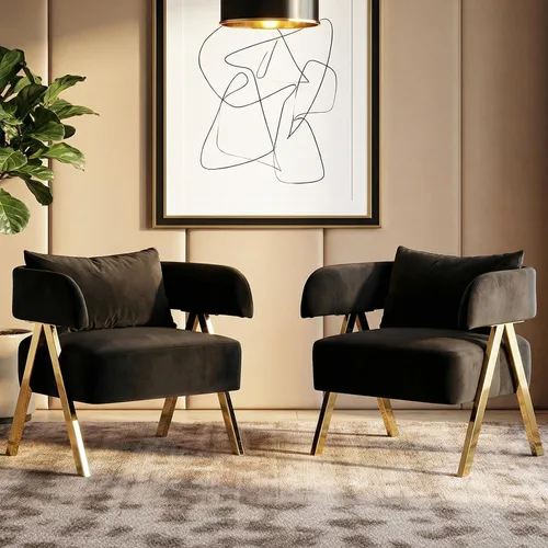 Vista 13 de Sillas modernas del acento del terciopelo del negro y del oro, sala de estar de los sillones del barril