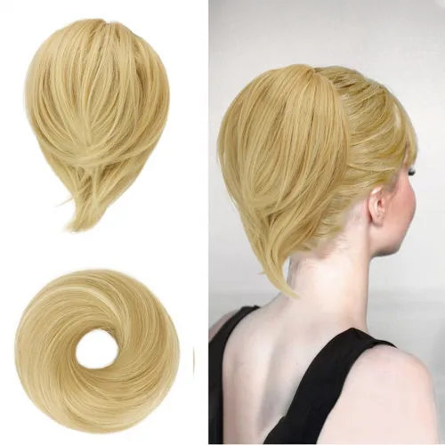 Vista 22 de BARSDAR Extensiones de Moño de Cabello Liso - Extensiones de Moño de Cola de Caballo Corta y Lisa para Mujeres, Coleteros de Moño de Cabello