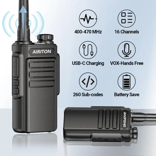 Vista 2 de Walkie Talkies de largo alcance para adultos, radio bidireccional recargable Walkie Talkie UHF con batería de iones de litio de 1500 mAh, cargador