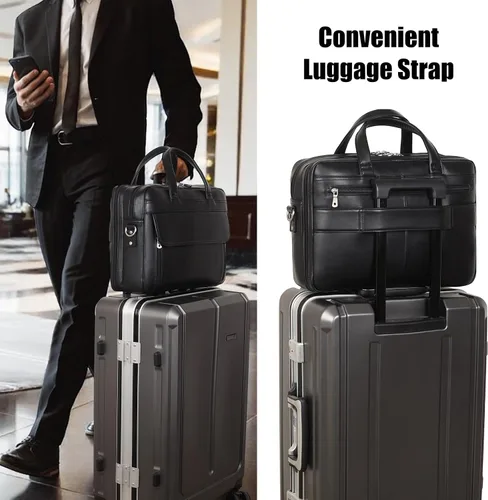 Vista 2 de Masa Kawa Maletín de Cuero para Hombre de 15.6", 17" para Computadora Portátil, Bolso de Negocios, Viaje, Trabajo, Mensajero, Bandolera, Bolso