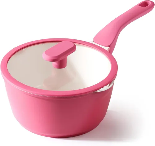 Vista 27 de PRICUSIS Cacerola antiadherente de cerámica con tapa, olla no tóxica de 1.3 cuartos de galón con boquillas de vertido, totalmente revestida, 100%