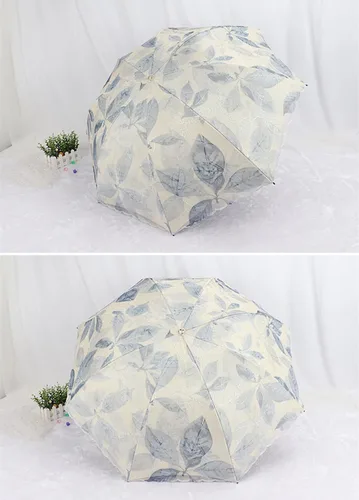 Vista 6 de URAWESO Parasol bordado encaje protección UV hoja impresa paraguas plegable para playa, viajes, boda, fiesta, decoración sesión de fotos