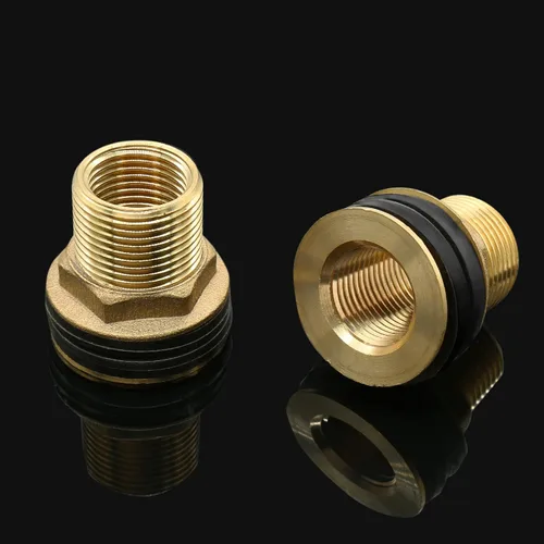 Vista 4 de 2 piezas de accesorios de mamparo de latón, conector de tanque de agua macho de 1/2 pulgada hembra de 3/4 pulgadas con 2 anillos de goma