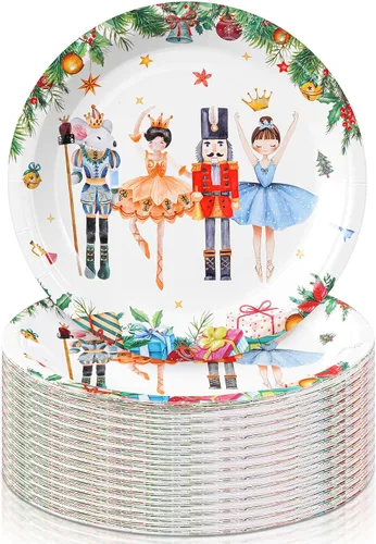 Vista 8 de Shellwei 100 platos de papel de Navidad de 7 pulgadas, platos de fiesta de Navidad a granel desechables para suministros de fiesta de Navidad