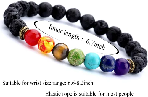 Vista 11 de Men Women 8mm Lava Rock 7 Chakra Beads Chakra Bracelet Braided Rope Natural Stone Yoga Bracelet Bangle
