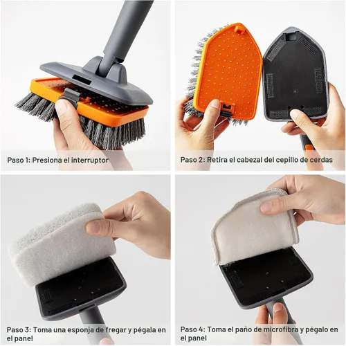 Vista 7 de Cleanhome - Cepillo para limpiar la pared del inodoro, bañera, fregadero 3 Different Function Cleaning Heads, 56" Extendable Long Handle, Bathroom
