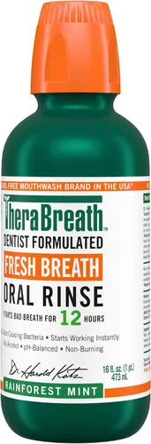 Vista 4 de TheraBreath Fresh Breath - Enjuague bucal Rainforest Mint, sin alcohol, 16 onzas líquidas (paquete de 2)