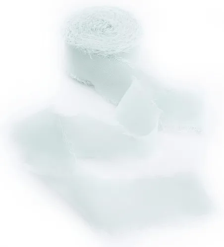 Vista 2 de Cintas de gasa de seda de 1.2 pulgadas x 11 yardas, cintas verdes hechas a mano con flecos para invitaciones de boda, envoltura de regalos, ramos