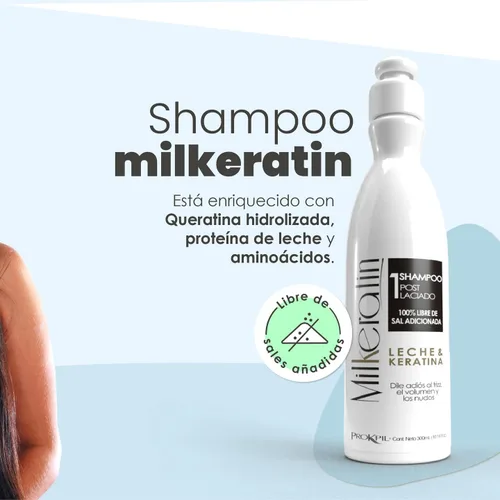 Vista 2 de Prokpil Milkeratin Step 1 Champú sin sal Cuidado posalisado sin parabenos sin encrespamiento Champu Pos Laciado Libre de parabenos Sin Sal