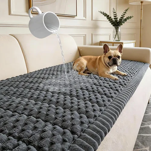 Vista 12 de Funda para sofá para perros lavable, fundas para sofá de 3 cojines no deslizantes, duraderas y peludas, funda para sofá apta para mascotas, Beige