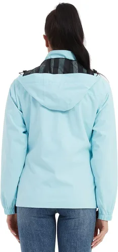 Vista 3 de MOERDENG Chaqueta impermeable para mujer, ligera, con capucha, para senderismo, cortavientos softshell