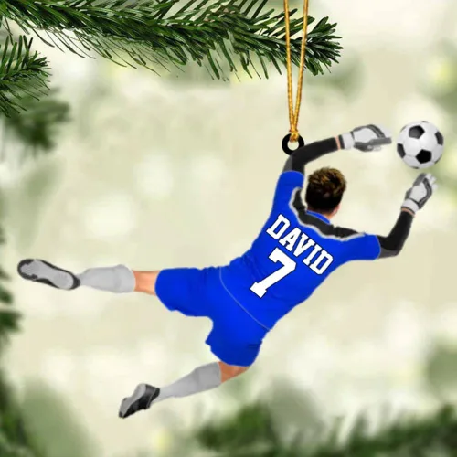 Vista 9 de Adorno de fútbol personalizado, adorno de Navidad de jugador de fútbol personalizado con nombre y número, regalo deportivo único para hombres