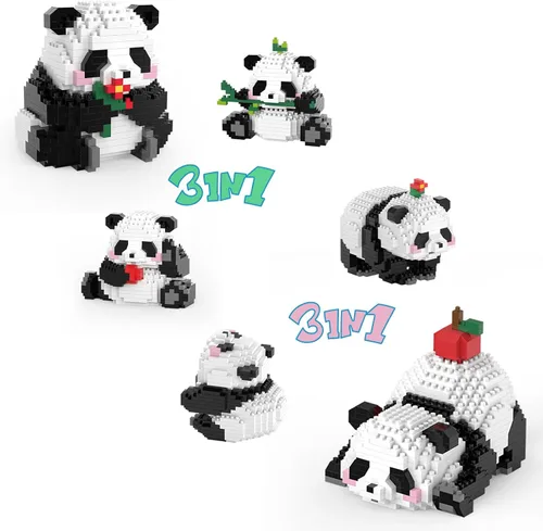 Vista 8 de Mini bloques de construcción de Halloween, panda sentado con calabaza, micro bloques de juguete para niños de 6, 7, 8, 9+, juegos de construcción