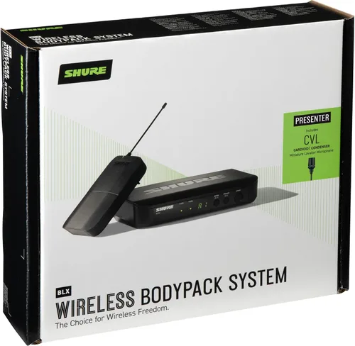 Vista 3 de Shure Sistema de micrófono inalámbrico BLX14/CVL - Batería de 14 horas, rango de 300 pies, UHF Incluye micrófono CVL Lavalier, transmisor