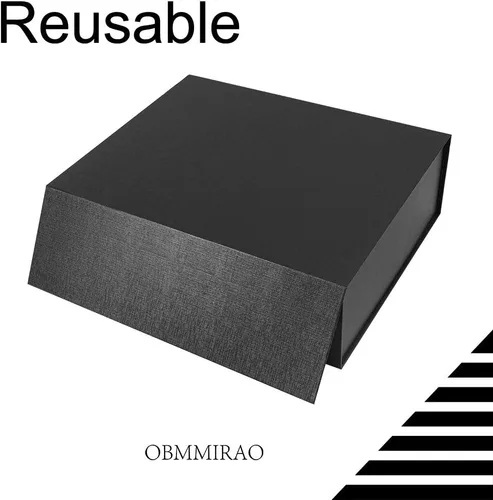 Vista 6 de 1 caja de regalo grande dura negra de 13 x 9 x 4 pulgadas con tapa, cajas de regalo magnéticas plegables, caja de padrino de boda, propuesta de dama