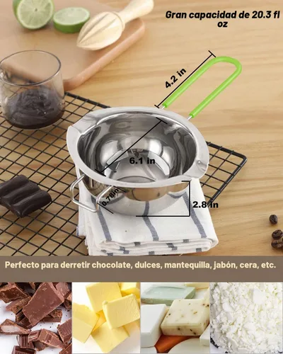 Vista 2 de Juego de olla de doble caldera, olla de fusión de acero inoxidable con espátula de silicona para derretir chocolate, jabón, cera, fabricación