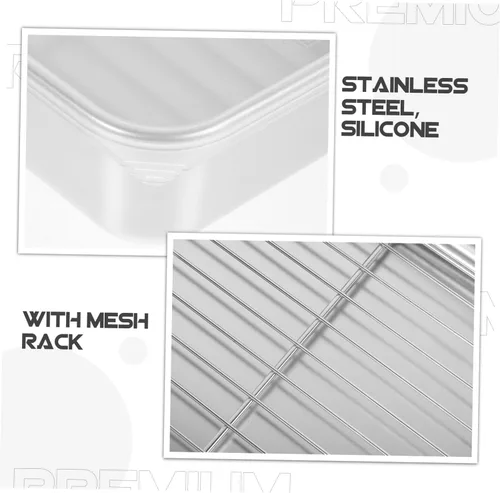 Vista 4 de YARNOW Refrigerador de acero inoxidable con estante de malla de 9.44 x 7.28 x 2.28 pulgadas, recipiente de almacenamiento de alimentos para una