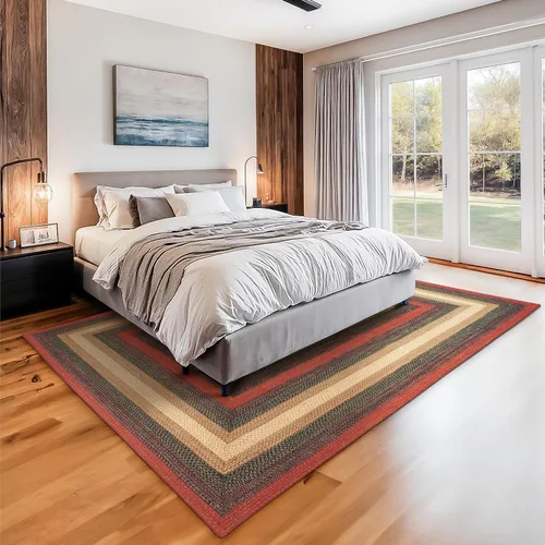 Vista 135 de Homespice Apple Pie - Alfombra ovalada roja de 2 x 3 pies, alfombra de cocina trenzada para decoración primitiva y rústica, reversible, yute sin