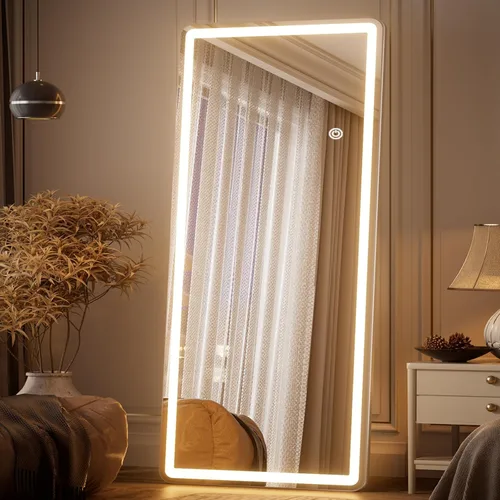 Vista 11 de Espejo de cuerpo de piso de longitud completa LED regulable de 3 colores de 56 x 20 pulgadas