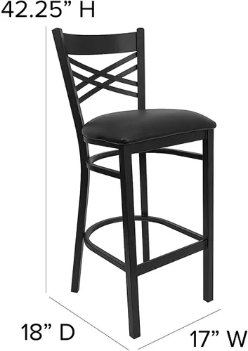 Vista 3 de Flash Furniture HERCULES Series Black ''X'' Back Metal Restaurant Barstool - Asiento de vinilo negro Asiento de vinilo negro/marco de metal negro