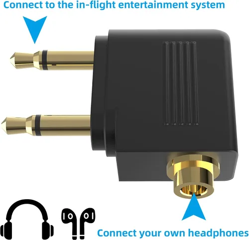 Vista 4 de HIEbee Adaptador doble de auriculares de avión macho a 0.138 in hembra chapado en oro (paquete de 2)