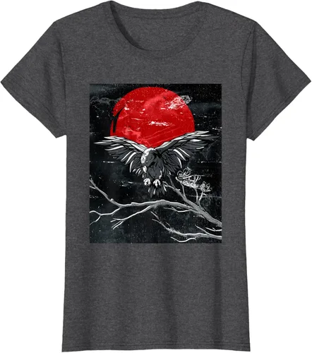 Vista 4 de Red Moon Raven - Camiseta japonesa de cuervo negro, Negro, S