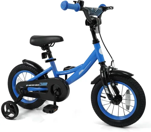 Vista 14 de BABY JOY Bicicleta para niños, bicicleta deportiva de 12 a 18 pulgadas con ruedas de entrenamiento extraíbles, asiento y manubrio ajustables, freno