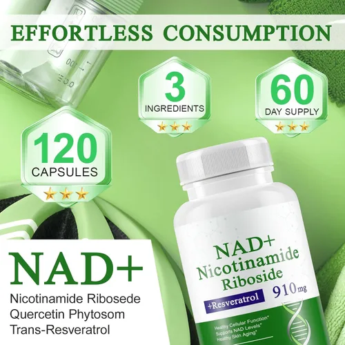 Vista 6 de A r b c r n Suplemento de 240 cápsulas, nicotinamida ribósido resveratrol 910mg para hombres y mujeres, suplemento NR para enfoque energético