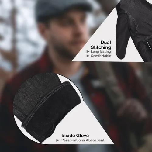 Vista 4 de Guantes de cuero de búfalo premium, guantes de trabajo sin forro (negro)