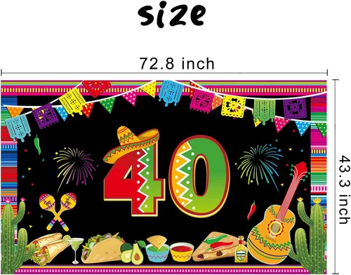 Vista 2 de Cartel de feliz cumpleaños 40 para hombres y mujeres, suministros de fiesta de cumpleaños mexicano de 40 años, póster de fondo para cabina de fotos