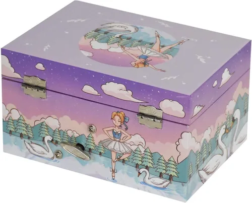 Vista 4 de LAxury Joyero musical de 5 pulgadas, diseño de cisne y bailarina, caja de joyería para niños, caja de joyería de bailarina, cajas de joyería