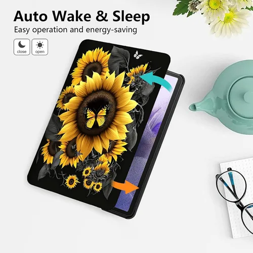 Vista 40 de Funda para tablet Fire 7 (12ª generación, versión 2022), delgada, a prueba de golpes, delgada, de piel sintética, con función de apagado/encendido