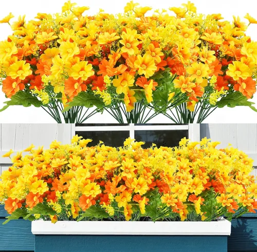 Vista 22 de Uieke 6 flores artificiales para exteriores, resistentes a los rayos UV, margaritas falsas para exteriores, no se decoloran, arbustos verdes
