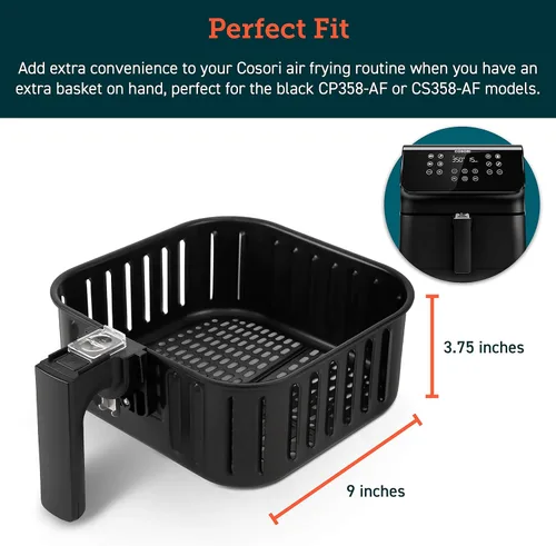 Vista 2 de COSORI Accesorios para freidora de aire, cesta original de repuesto de 5.8 cuartos de galón para freidora COSORI CP358-AF, CS358-AF, antiadherente