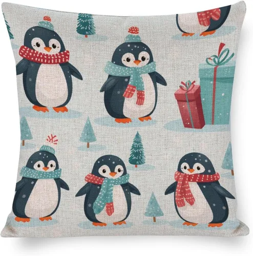Vista 15 de Funda de almohada moderna para sofá, funda de almohada decorativa de tela de lino para exteriores, fundas de cojín de Navidad de Papá Noel