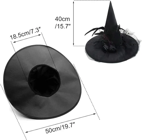 Vista 2 de CA Mode Sombrero de bruja para mujer, gorro de mago, gorro de araña, pluma, disfraz de Halloween