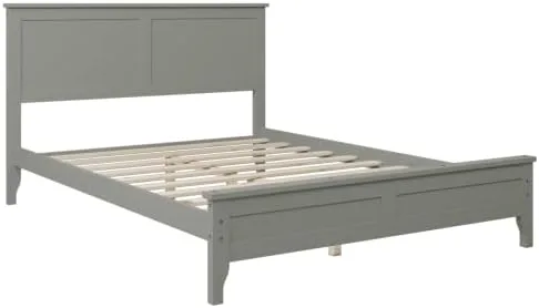 Vista 6 de anwickjeff Base de cama de tamaño matrimonial con cabecero y estribo, cama de plataforma de madera maciza blanca de estilo conciso moderno