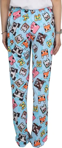 Vista 3 de Minecraft Chibi Animal Face Blocks AOP - Pantalones de pijama para mujer