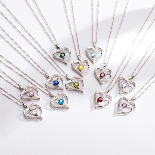 Vista 5 de Collar de corazón para mujer, oro de 18 quilates sobre plata de ley 925, collar para mujer con una piedra natal de piedras preciosas, cumpleaños