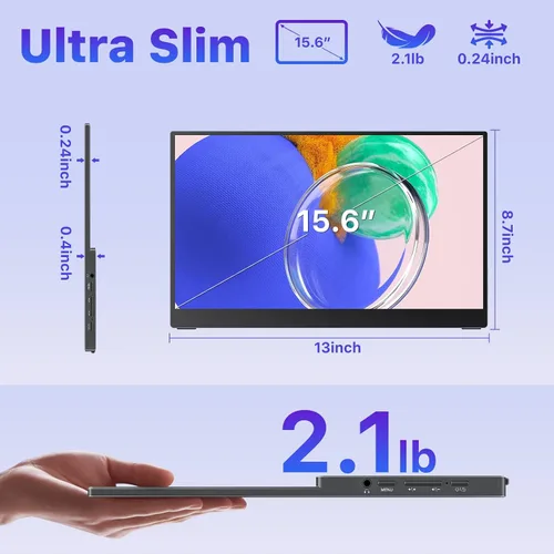 Vista 8 de VisionOwl Monitor portátil para laptop, IPS USB-C HDMI segundo monitor de viaje para MacBook Pro Air, PC, PS5, Xbox, segunda pantalla portátil