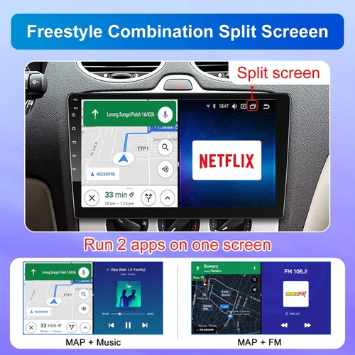 Vista 4 de Estéreo de coche de doble DIN de 10 pulgadas inalámbrico CarPlay inalámbrico Android Auto, pantalla táctil QLED Android Radio reproductor multimedia